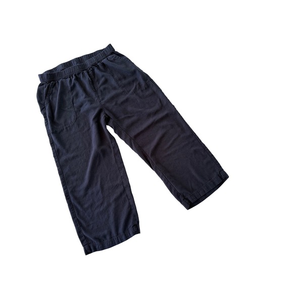 Splendid Pants - Splendid Navy Blue Viscose Linen Blend Elastic Waist Cropped Wide Leg Pants M